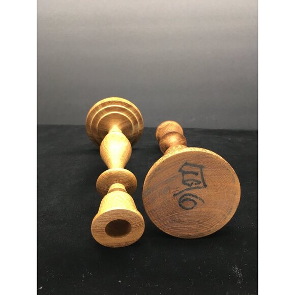 Vintage Hand Turned Wooden Candlesticks Taper Holders Two-Toned 7.5" Tall - Picture 7 of 16